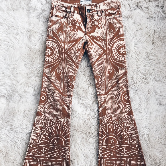 Free People Orange Patterned Flare Pants - Picture 4 of 7